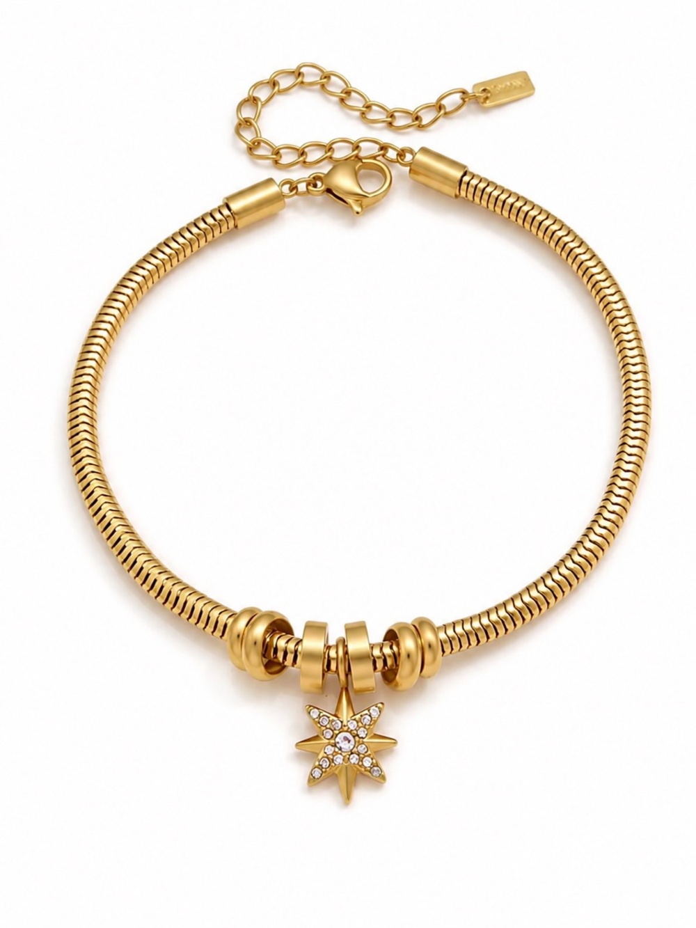 18K Gold Plated Celestial Star Charm Snake Chain Bracelet